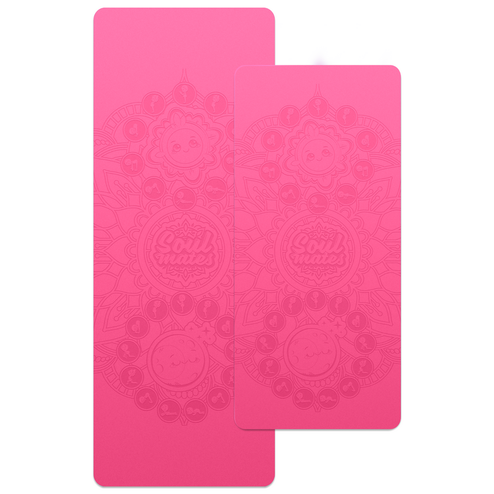 Mummy and Me Yoga Set - Sun & Moon | Matching Pink Yoga Mats for Adults and Kids | Free Yoga Cards | Eco-Friendly | Non-Toxic