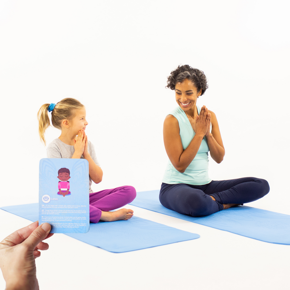 Mummy and Me Yoga Set Wave Matching Blue Yoga Mats for Adults and Kids Free Yoga Cards Eco Friendly Non Toxic